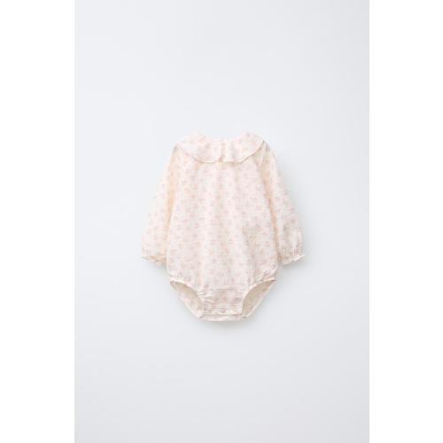 FLORAL PRINT DOTTED MESH BODYSUIT - Pastel pink | ZARA United States
