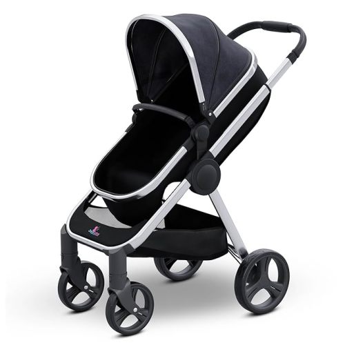 2 in 1 Convertible Baby Stroller, Folding High Landscape Infant Carriage, Newborn Reversible Bassinet Pram, Adjustable Canopy, Anti-Shock Toddler Pushchair Dark Grey