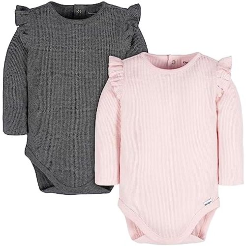 Gerber Baby Girls' Long Ruffle Sleeve Onesies (2 Pack)