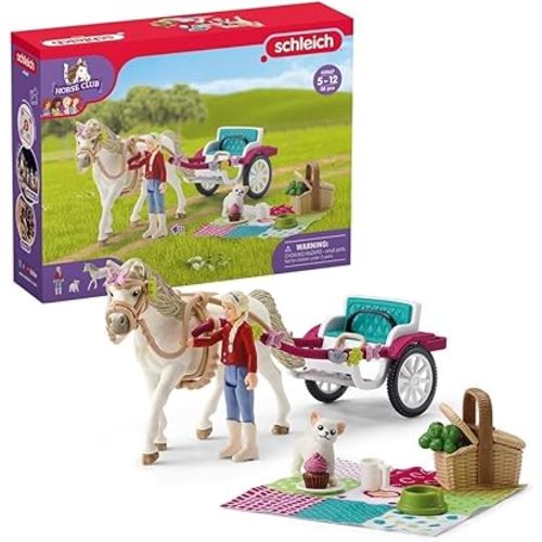 Schleich Horse Club - 32PC Horse and Carriage Picnic Playset - With Pony, Toy Dog, Action Figure and More - Interactive Play for Kids Ages 5+