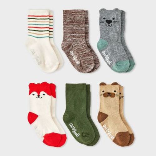Baby 6pk Critter Crew Socks - Cat & Jack™ 6-12M