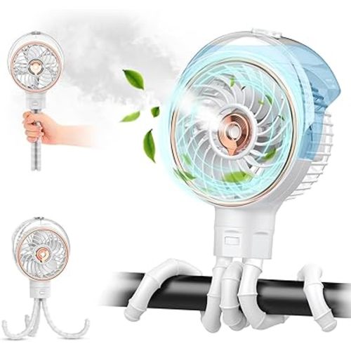 Misting Baby Stroller Fan, 100ml Portable Misting Fan for Stroller, Outdoor Clip On Fans for Baby Detachable Tripod, Handheld Fans, Desk Fans, Cooling Fanes for Crib, Treadmill, Car Seat, Travel, Work