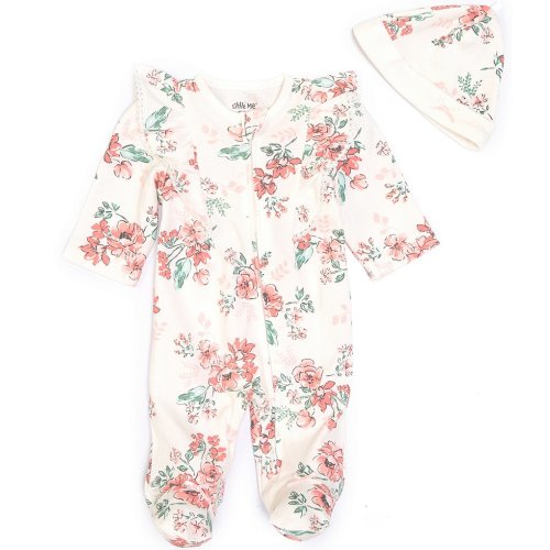Little Me Baby Girl Preemie-9 Months Whimsical Floral Zipper Footie Coverall & Hat