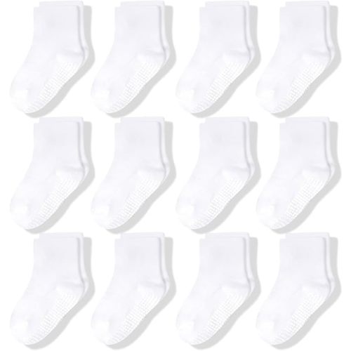 0-6 Months CozyWay Baby & Toddler Socks With Grippers Non Slip Crew Grip Socks for Girls and Boys Soft Comfy Cotton - 12 Pack