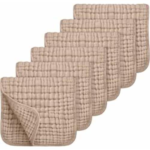 Looxii Muslin Burp Cloths 100% Cotton Muslin Cloths Large 20''x10'' Extra Soft and Absorbent 6 Pack Baby Burping Cloth for Boys and Girls (Brown)