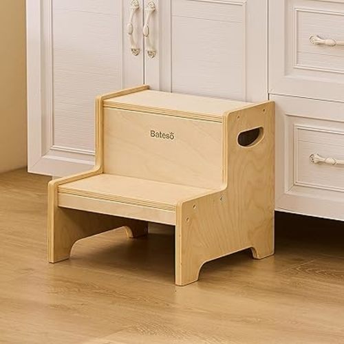 Step Stool for Kids, Wooden Toddler Step Stool for Bathroom Sink with Safety Anti-Slip Mat and Strip, Assembly Easily, Sturdy Kid Step Stool for Brushing Teeth, Kitchen, Toilet Potty Training