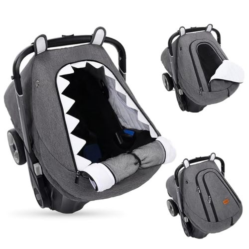 Bioby Winter Baby Car Seat Cover, Infant Car Seat Cover for Boy Girl, Roomy, Cozy, Warm, Waterproof Baby Carseat Covers Canopy with Thickened Fleece Lining, Breathable Hole, Universal Fitted Gray