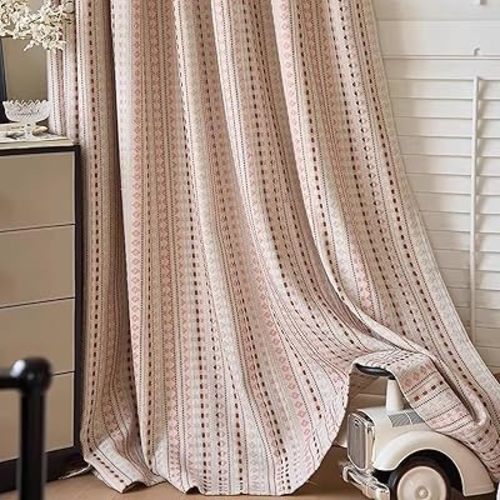 Semi Blackout Curtains for Living Room 34 x 84, Window Curtains for Patio Polyester Colorful Woven Textured Linen Look, Pinch Pleated, 86x214cm