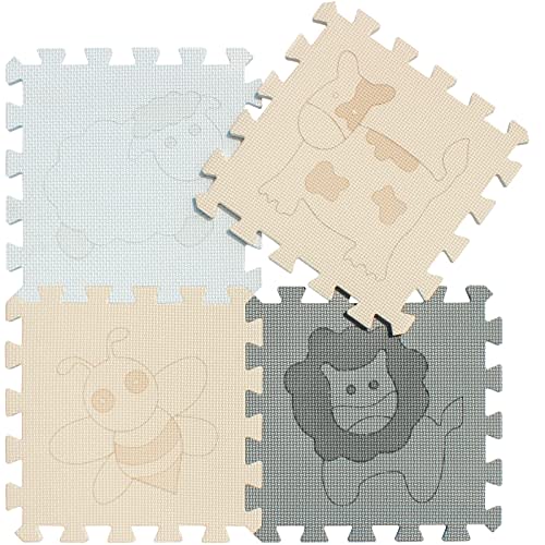 qqpp EVA 18 Tiles Baby Play Mat for Playing, Interlocking Foam Floor Mats for Tummy Time & Crawling, Puzzle Flooring Tiles with Animals Laser Pattern for Kids. QL-11(AJL) b18N