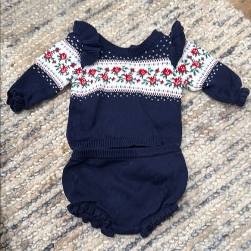 Janie and Jack Navy Floral Baby sweater and bloomer set