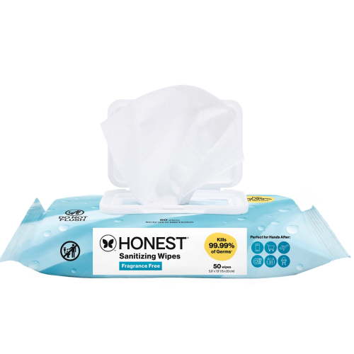 Honest Company Fragrance-Free Clean Antibacterial Hand Sanitizing Wipes Travel Size, Unscented - 50 Wipes, Pack of 3
