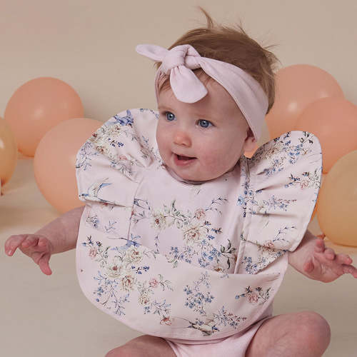 Pink Sweet Swallows Waterproof Snuggle Baby Bib With Frill | Snuggle Hunny