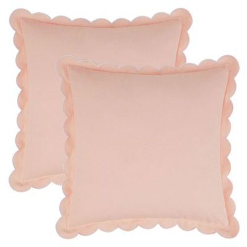 REGALWOVEN Cotton Modern Soft Cozy Throw Pillow Covers with Scalloped Wavy Edge Designs for Home Decor 18 x 18 Inch 2 Pcs Light Pink
