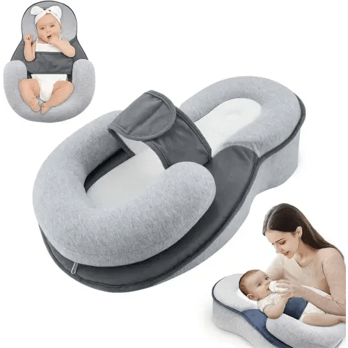 Baby Wedge Pillow for Infant with Safety Strap, Reflux Baby Pillow, Relief & Spit-Up Prevention, Removable Cover for Breastfeeding, Bottle Feeding
