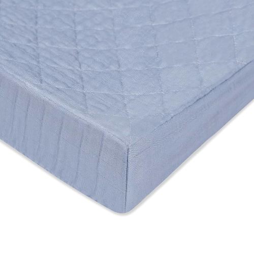 Babyletto 100% Quilted Organic Cotton Changing Pad Cover, GOTS-Certified, Fitted 360°, Ultra-Soft and Breathable Muslin - Dewdrop Blue