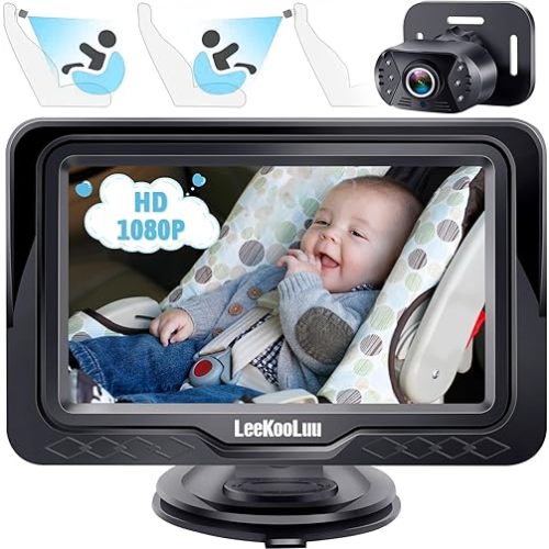 Baby Car Camera Ease Installation - Gift for Newborn Protect Baby's Eyes Color Image Clear Night Vision HD 1080P No-Sloshing Hide Lights 150° Wide View Angle for 3 Kids - LK12