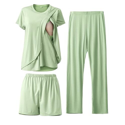 Rnxrbb 3 Piece Postpartum Nursing Pajamas Set Casual Soft Maternity Breastfeeding Pjs Sleepwear Loungewear Clothes Layer