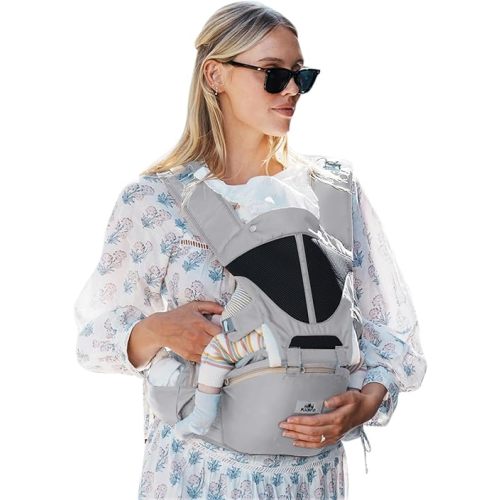 Baby Carrier, KIDIRA 6-in-1 Ergonomic Baby Carrier Newborn to Toddler for 7-50lbs, Front & Back Baby Carriers with Hip Seat for Dad Mom, Adjustable Infant Carrier with Hood All Season (Grey)