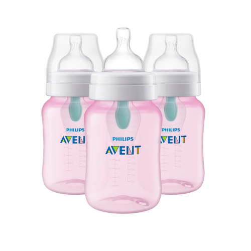 Philips Avent Anti-colic Bottle with AirFree Vent, 9oz, 3pk, Pink, SCF404/34