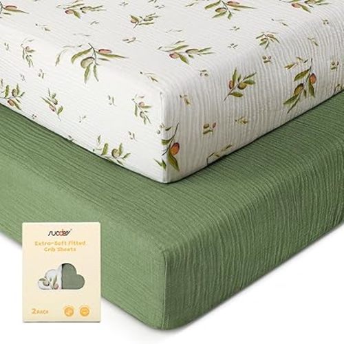 SUOSDEY 2 Pack Muslin Crib Sheets for Boys Girls Soft Breathable 70% Viscose from Bamboo 30% Cotton, 52"x28" Neutral Standard Baby Crib Mattress Sheets Fitted
