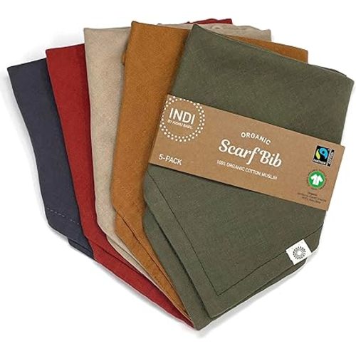 Kishu Baby Indi GOTS Organic Muslin Baby Bandana Bibs Set, 4-Way Reversible Drool Bib Set