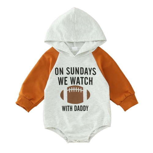 NOKIO Child Cute Long Sleeve Bodysuit Baby Boys Girls Cotton Patchwork Autumn Rugby Print Football Long Sleeve Hooded Romper Bodysuit Clothes Child Fashion Long Sleeve Bodysuit