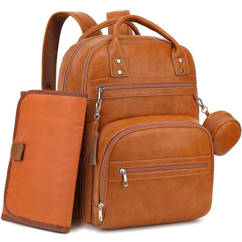 Diaper Bag Backpack with Changing Pad (Color: Brown)