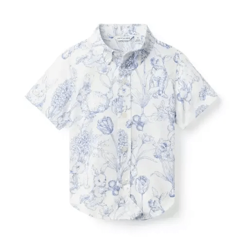 Boy Pale Blue Bunny Toile The Poplin Shirt by Janie and Jack