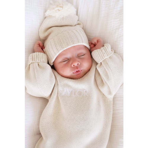 Embroidered Knit Sweater Bubble Romper in Ash | Caden Lane
