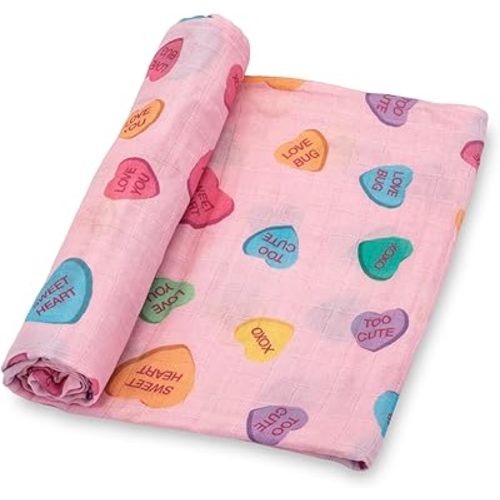 LollyBanks Baby Blanket, Muslin Swaddle Blanket 100% Cotton, Soft Baby Girl Blanket 47 x 47 Inches, Nursery Swaddling Blankets for Girls, Baby Essentials, Registry (Heart Print)