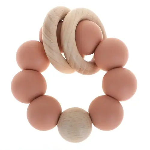 Silicone Baby Teether, Food Grade Silicone & Beech Baby Teething Toy, BPA Free (Muted)