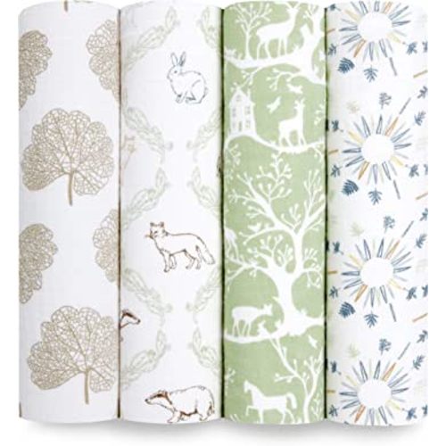 aden + anais Essentials Muslin Swaddle Blankets for Baby Girls and Boys, Newborn Receiving Blanket for Swaddling, 100% Cotton Baby Swaddle Wrap, 4 Pack, Harmony