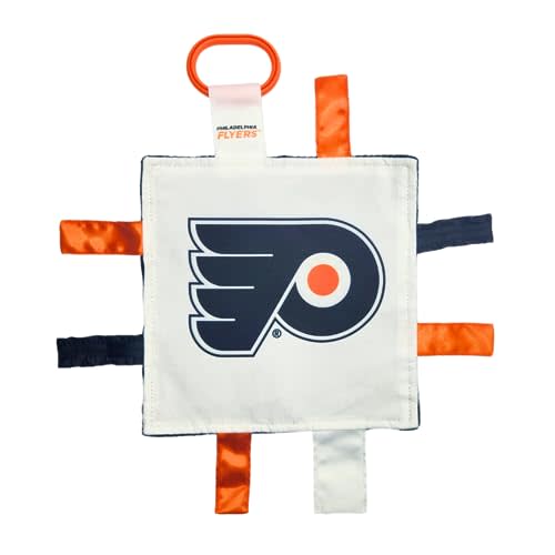 The Learning Lovey Philadelphia Flyers Baby Tag Toy - NHL Hockey Baby Sensory Crinkle Toys - Soft & Safe - Ideal Baby Stroller Toy - BPA Free w/Stroller Clip (8" x 8" Tag Toy)