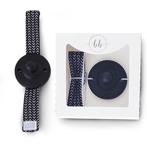 Wrist Pacifier w/Fabric Band (Patent Pending), Self-Soothing Pacifier, Baby Gift, All Ages 0+ (Black)