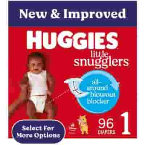 Huggies Little Snugglers Hypoallergenic Baby Diapers, Size 1, 96 Ct with Gentle Skin Protection