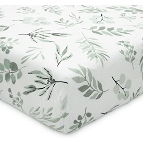 Organic Muslin Fitted Crib Sheet - Organic Crib Sheet for Standard Crib and Toddler Mattresses, Soft and Breathable, Eucalyptus Leaves, 28”x52”