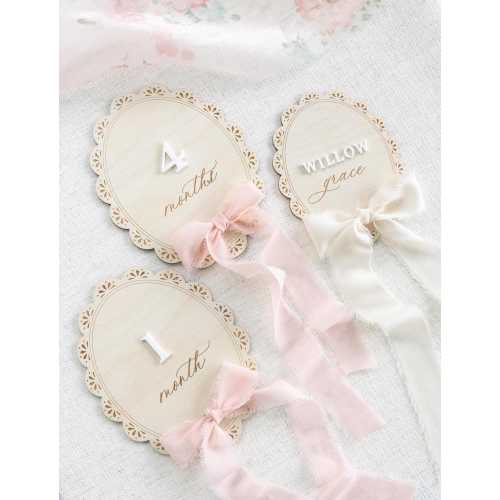 Bow Baby Milestone Markers, Lace Frame Ribbon Milestone Cards , Newborn Baby Shower Gift, Girl Nursery Decor, Hello World, She's Here