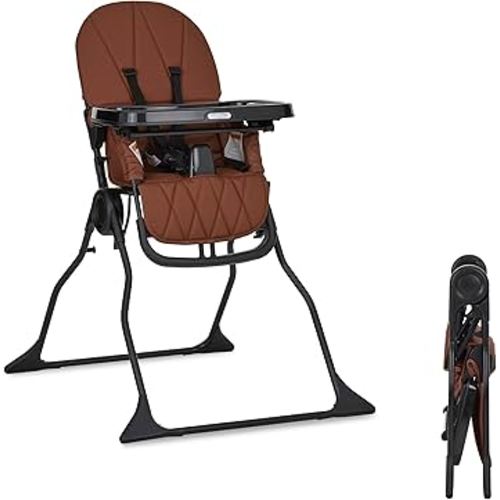 Dream On Me Snack and Stow Baby high Chair in Cognac, Easy to fold and Store Travel high Chair, Removable and Three Position Adjustable Tray Portable high Chair