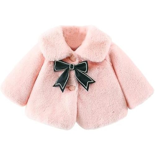 SEAUR Baby Girls Faux Fur Warm Cloak Coat Cute Winter Furry Cape Jacket Fluffy Plush Fleece Outwear with Bowknot
