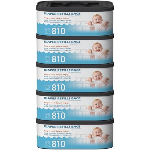 Jumbo Square Refills Disposal Bags Refill Compatible with Diaper Genie Classic, Compact, Premier and Select Pails, Hold Up to 810 Newborn-Sized Diapers Per Refill, Baby Powder Scent, 5 Packs