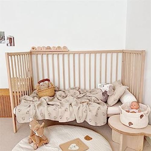 BuLuTu Muslin Kids Blanket with Cute Rabbit Pattern Shabby Chic Baby Crib Nursery Throw Blanket 4 Layers Muslin Cradle Thin Comforter for Toddler Boys Girls,Soft Breathable Durable Blanket, 47"x51"