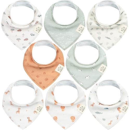 8-Pack Organic Baby Bandana Bibs for Girls - Super Absorbent Triangle Baby Bibs for Drooling and Teething Infant, 100% Cotton Extra Soft for Newborn, Infant 0-36 Months (Wilderness)