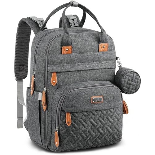 BabbleRoo Diaper Bag Backpack - Multi function Waterproof Diaper Bag, Travel Essentials Baby Tote with Changing Pad, Stroller Straps & Pacifier Case - Unisex, Dark Gray