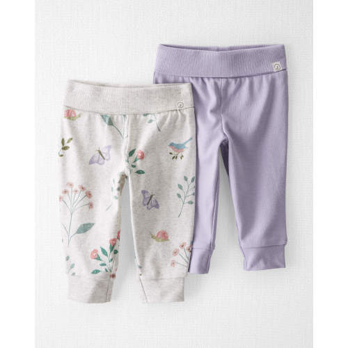 Baby 2-Pack Organic Cotton Joggers - 3M - Style,Botanical Butterfly Print, Lilac