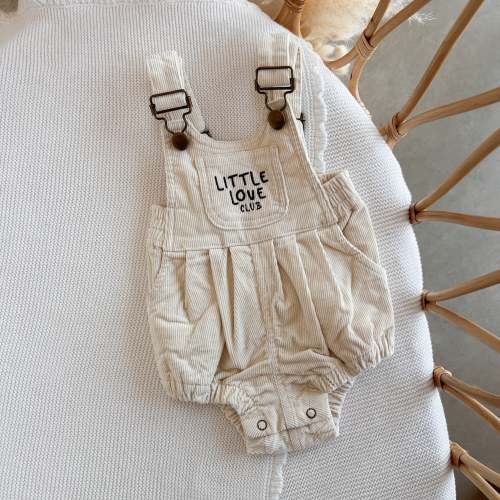 Corduroy 'Little Love Club' Overalls - Cream