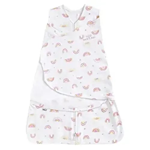 HALO 100% Cotton Sleepsack Swaddle, 3-Way Adjustable Wearable Blanket, TOG 1.5, Sunshine Rainbows, Newborn, 0-3 Months - Newborn (Pack of 1)