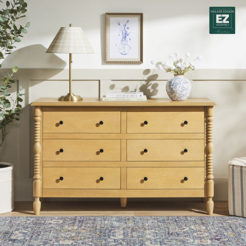 Vivienne Easy Assembly Solid Wood Spindle 6-Drawer Dresser