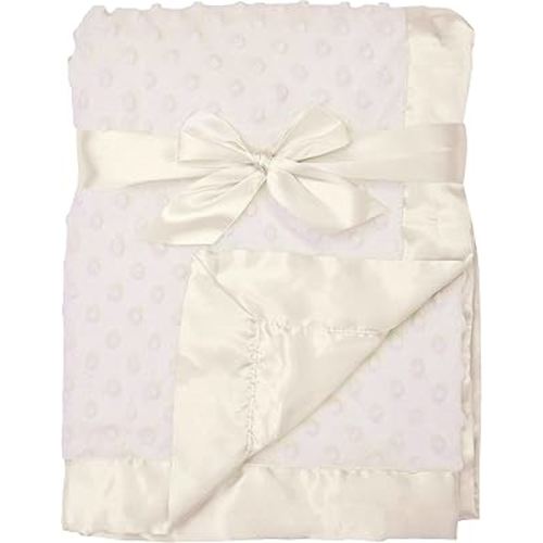 American Baby Company Heavenly Soft Chenille Receiving Blanket, 2-Layer Design with Minky Dot & Silky Satin, Cream, 30" x 40" for Boys and Girls