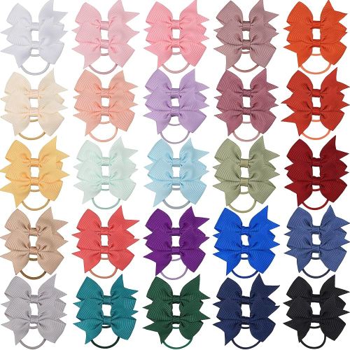 50PCS 2Inch Hair Bows Ties Baby Girls Kids Children Rubber Bands Grosgrain Ribbon Hair Bows Elastic Hair Ties Bands Ponytail Holders Hair Accessories Multi-colored