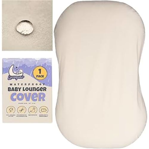 100% Waterproof Baby Lounger Cover - 2-Ply Organic Cotton Slipcovers Keep Your Lounger Clean & Your Baby Comfy - Machine Washable - (Lounger Not Included) - Off-White